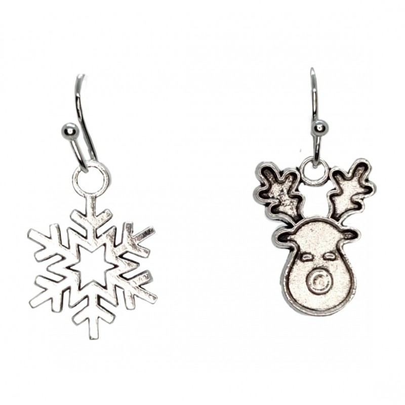 KOLCZYKI FUN IDĄ ŚWIĘTA SREBRNE RENIFER I ŚNIEŻYNKA (BN021)