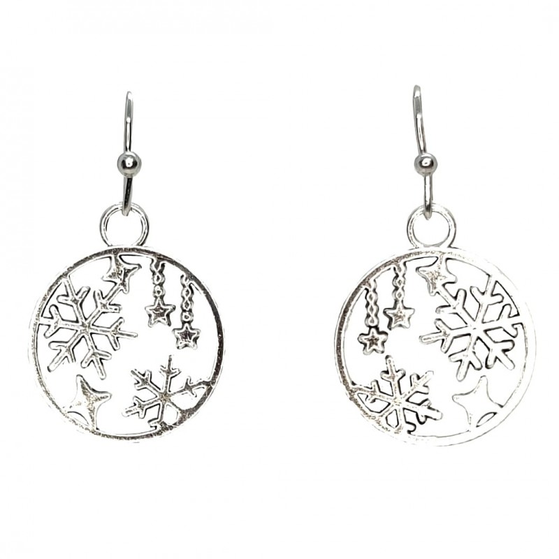 KOLCZYKI FUN IDĄ ŚWIĘTA AŻUROWE BOMBKI ŚNIEŻYNKI (BN019)