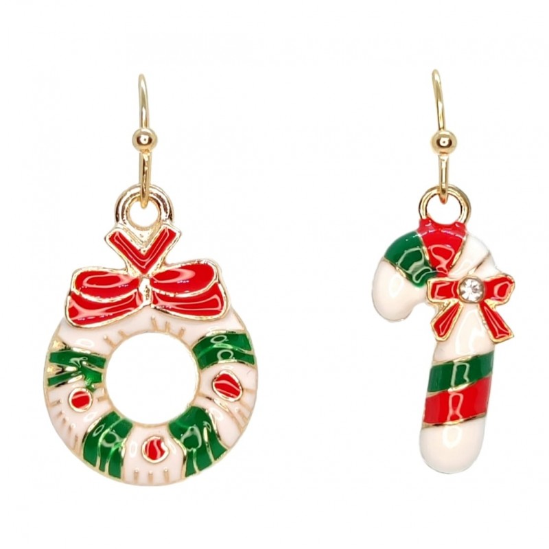 KOLCZYKI FUN IDĄ ŚWIĘTA WIANEK ŚWIĄTECZNY I LASKA MIKOŁAJA (BN018)