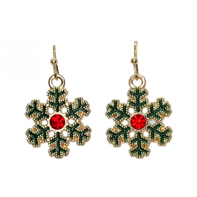 KOLCZYKI FUN IDĄ ŚWIĘTA ZŁOTE ŚNIEŻYNKI CYRKONIA (BN005)