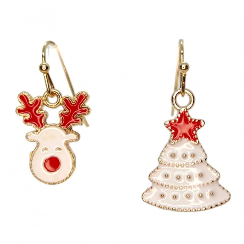 KOLCZYKI FUN IDĄ ŚWIĘTA BIAŁY RENIFER I BIAŁA CHOINKA (BN011)