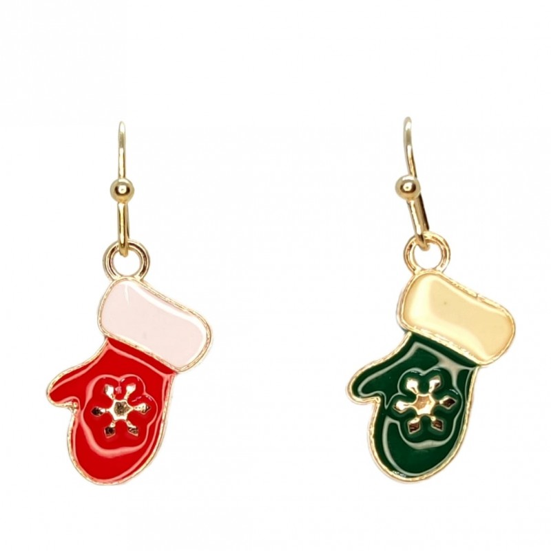 KOLCZYKI FUN IDĄ ŚWIĘTA ZIMOWE KOLOROWE RĘKAWICZKI (BN014)