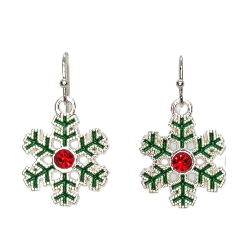 KOLCZYKI FUN IDĄ ŚWIĘTA SREBRNE ŚNIEŻYNKI CYRKONIA (BN004)