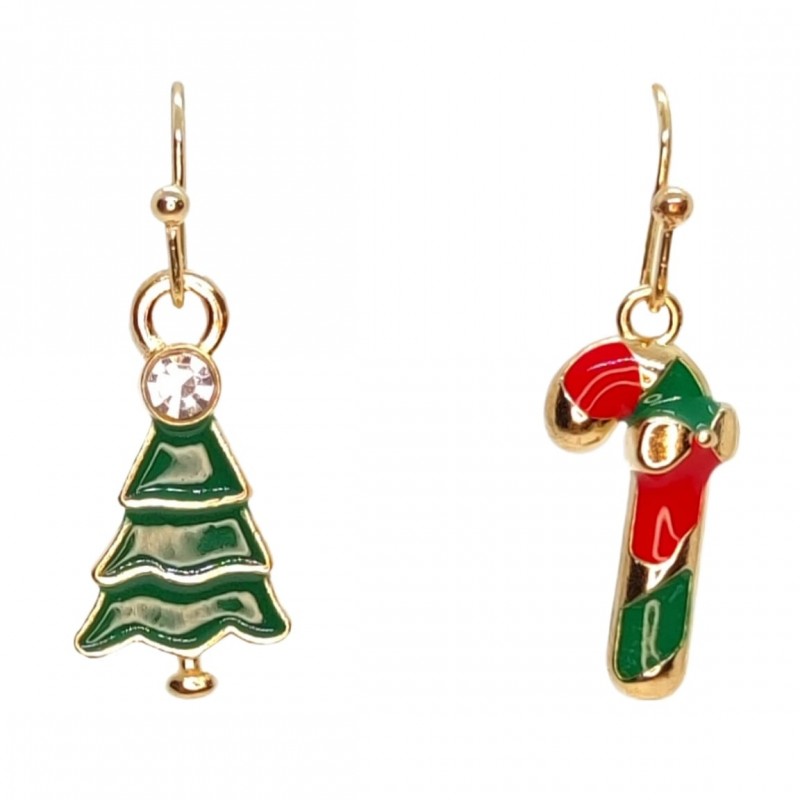 KOLCZYKI FUN IDĄ ŚWIĘTA ZIELONA CHOINKA I LASKA MIKOŁAJA (BN029)