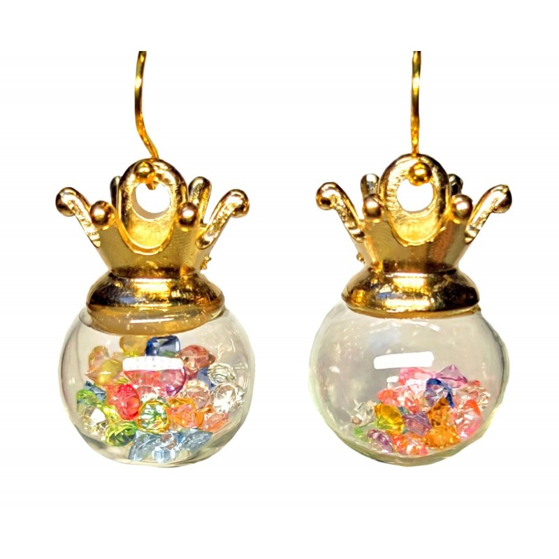 KOLCZYKI FUN KULKI KORONA KOLOROWE CYRKONIE