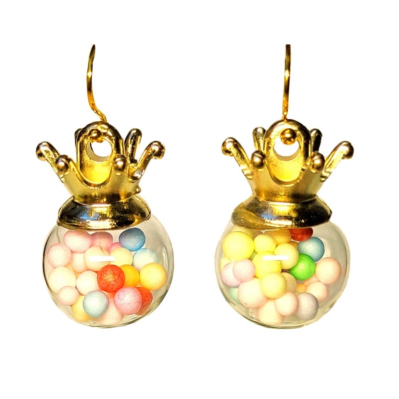 KOLCZYKI FUN KULKI KORONA KOLOROWE KULKI