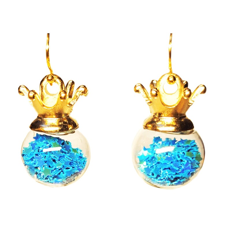 KOLCZYKI FUN KULKI KORONA NIEBIESKIE GWIAZDKI