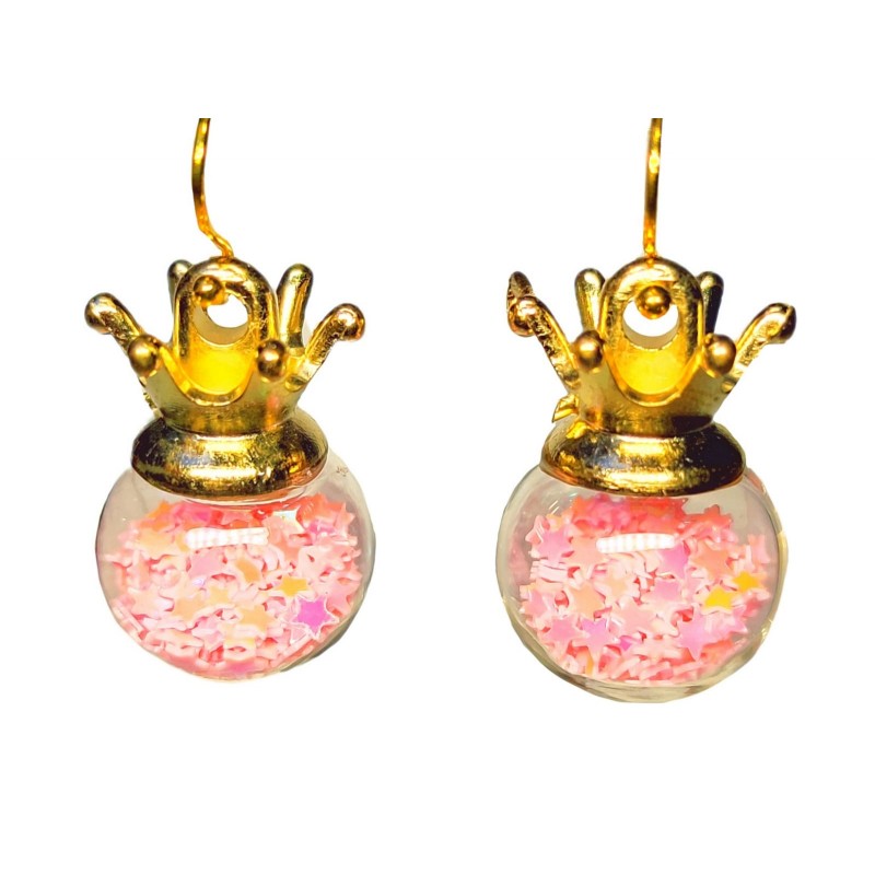 KOLCZYKI FUN KULKI KORONA RÓŻOWE GWIAZDKI