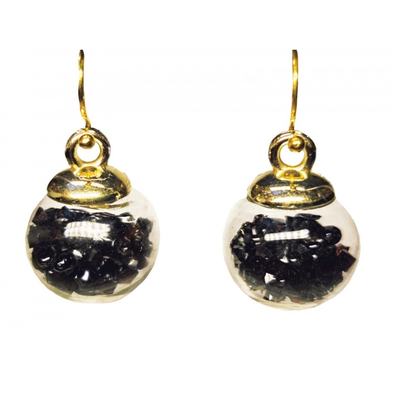 KOLCZYKI FUN KULKI Z CZARNYMI CYRKONIAMI