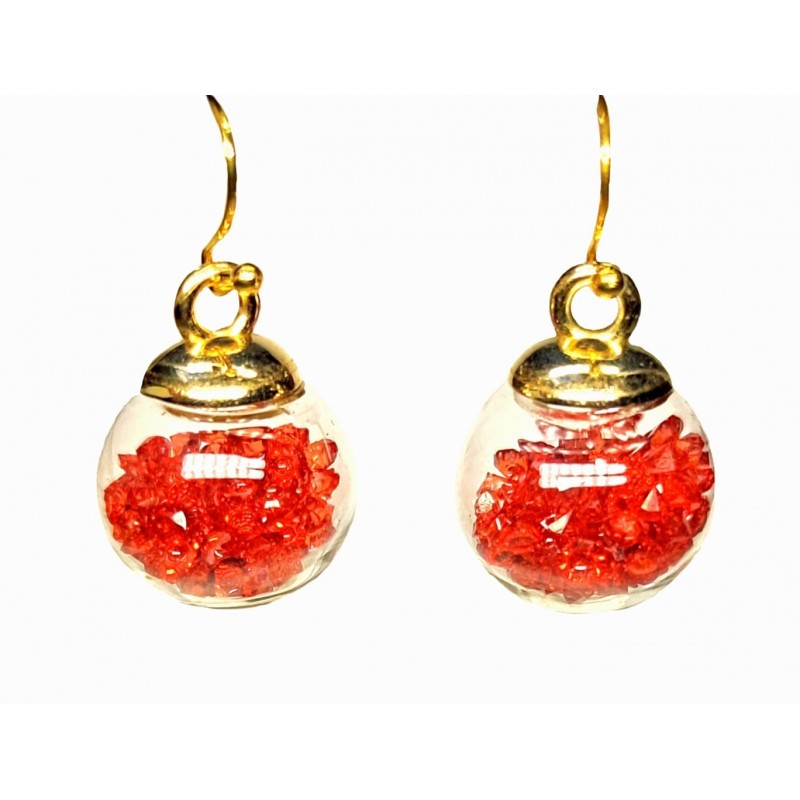 KOLCZYKI FUN KULKI Z CZERWONYMI CYRKONIAMI