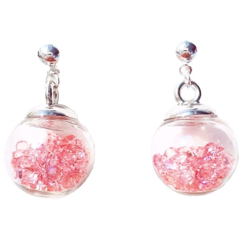 KOLCZYKI FUN KULKI Z JASNO RÓŻOWYMI CYRKONIAMI