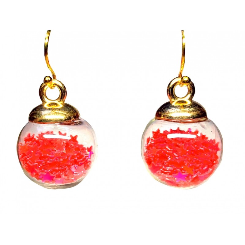 KOLCZYKI FUN KULKI Z MALINOWYMI GWIAZDKAMI