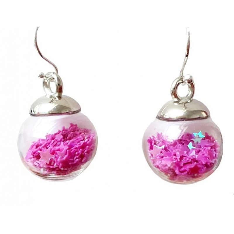 KOLCZYKI FUN KULKI Z PURPUROWYMI GWIAZDKAMI