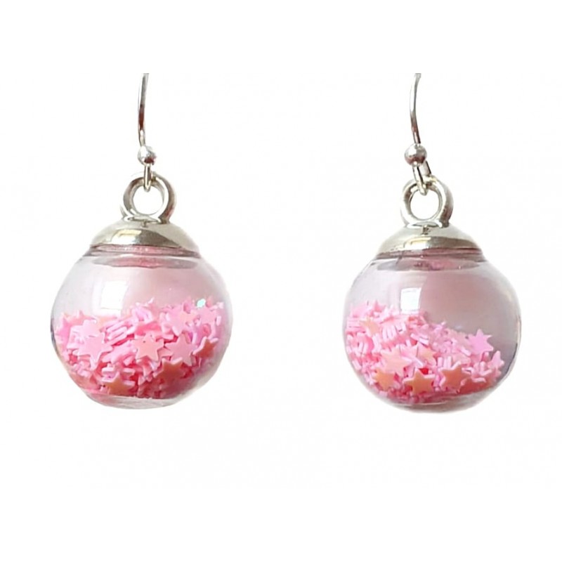 KOLCZYKI FUN KULKI Z RÓŻOWYMI GWIAZDKAMI