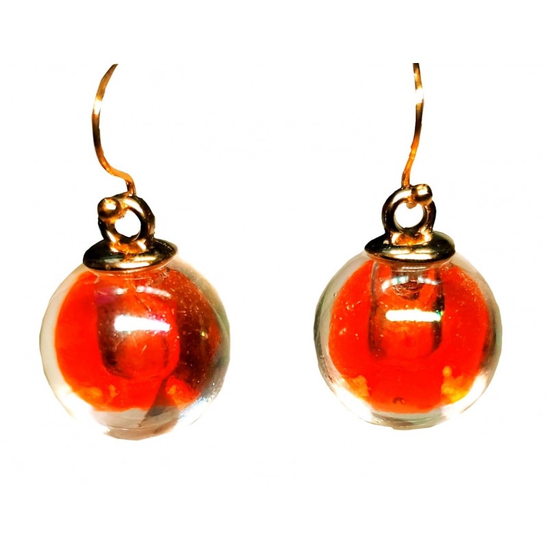 KOLCZYKI FUN KULKI Z WODNOCZERWONYM ŚRODKIEM