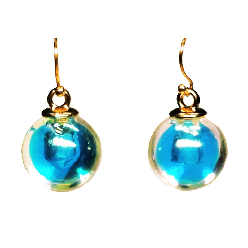 KOLCZYKI FUN KULKI Z WODNONIEBIESKIM ŚRODKIEM