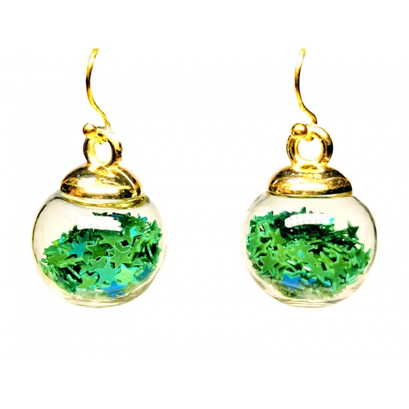 KOLCZYKI FUN KULKI Z ZIELONYMI GWIAZDKAMI