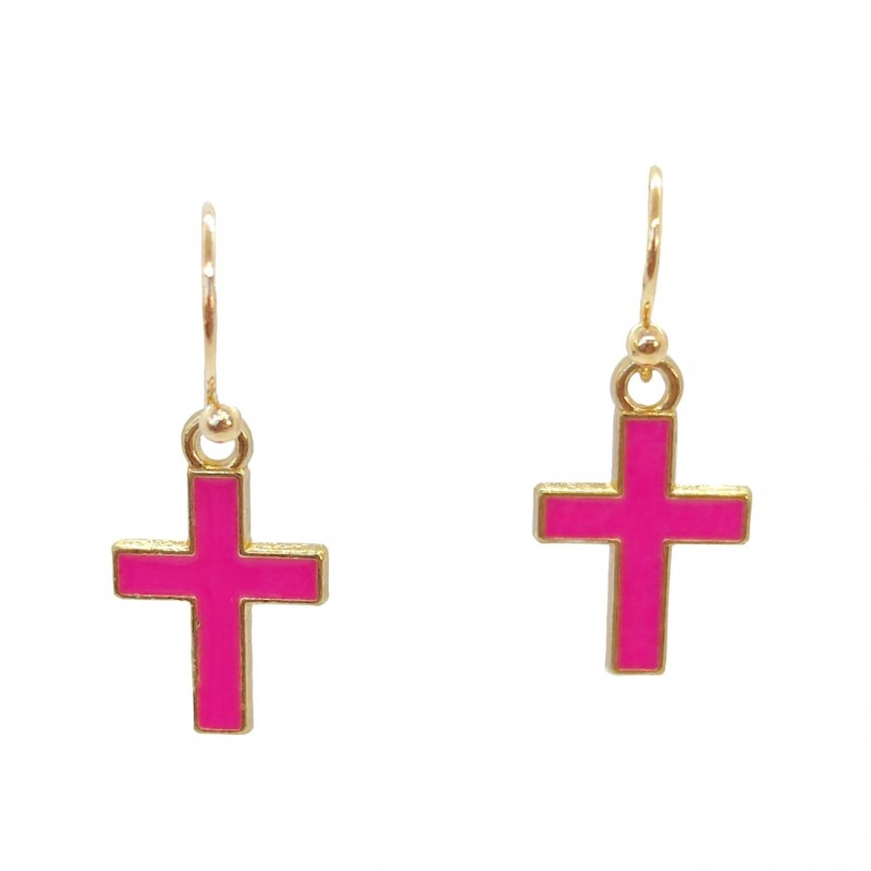 KOLCZYKI FUN MAŁE RÓŻOWE KRZYŻYKI (151)