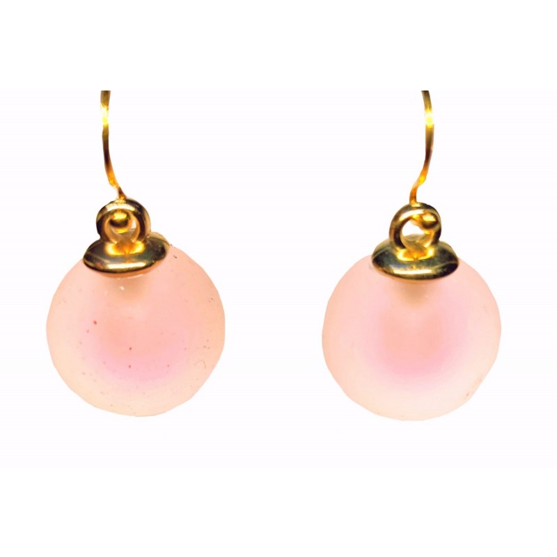 KOLCZYKI FUN MATOWE KULKI Z RÓŻOWYM ŚRODKIEM