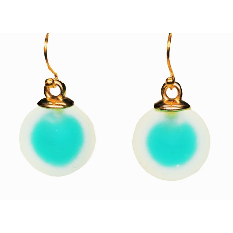 KOLCZYKI FUN MATOWE KULKI Z ZIELONYM ŚRODKIEM