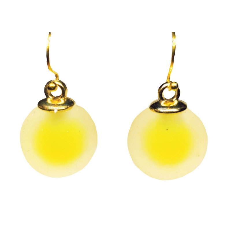 KOLCZYKI FUN MATOWE KULKI Z ŻÓŁTYM ŚRODKIEM