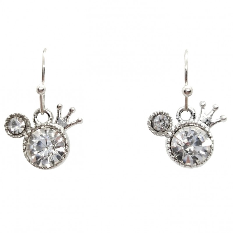 KOLCZYKI FUN MIKI Z KORONĄ I CYRKONIĄ KOLOR SREBRNY (072)