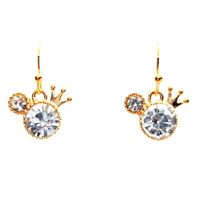 KOLCZYKI FUN MIKI Z KORONĄ I CYRKONIĄ KOLOR ZŁOTY (073)