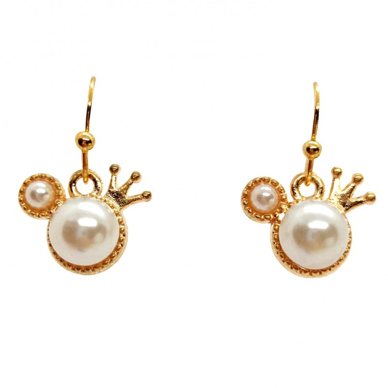 KOLCZYKI FUN MIKI Z KORONĄ I PERŁĄ KOLOR ZŁOTY (074)