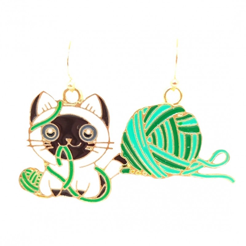 KOLCZYKI FUN BIAŁY KOT I KŁĘBEK (098)