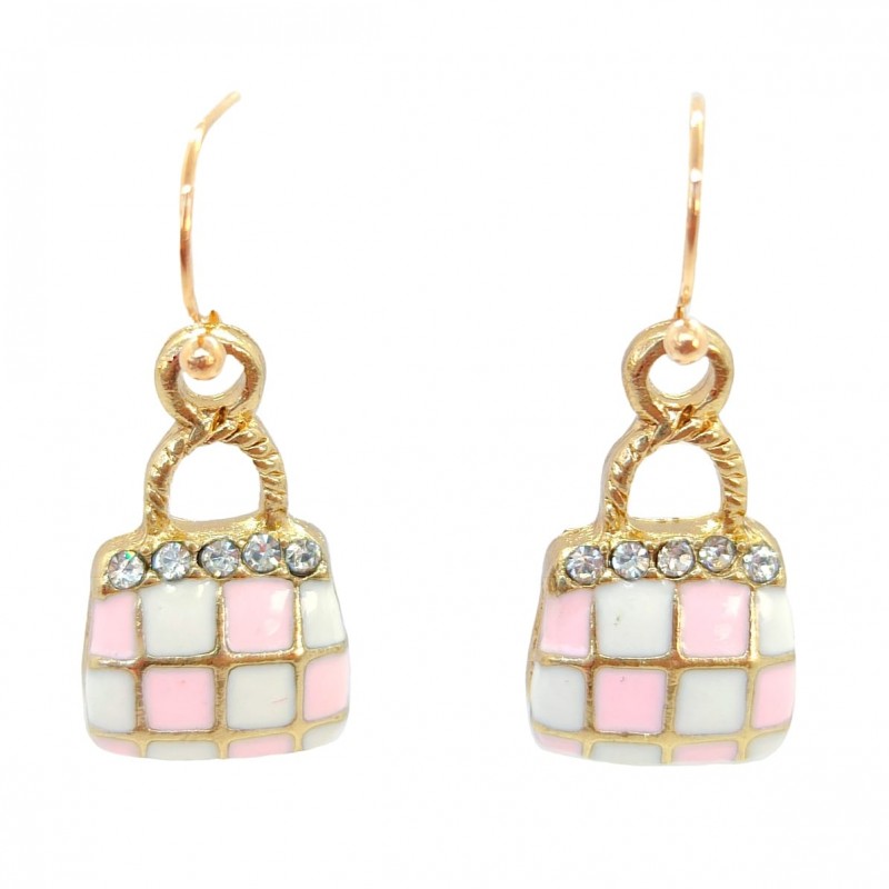 KOLCZYKI FUN RÓŻOWE TOREBKI Z CYRKONIAMI (100)