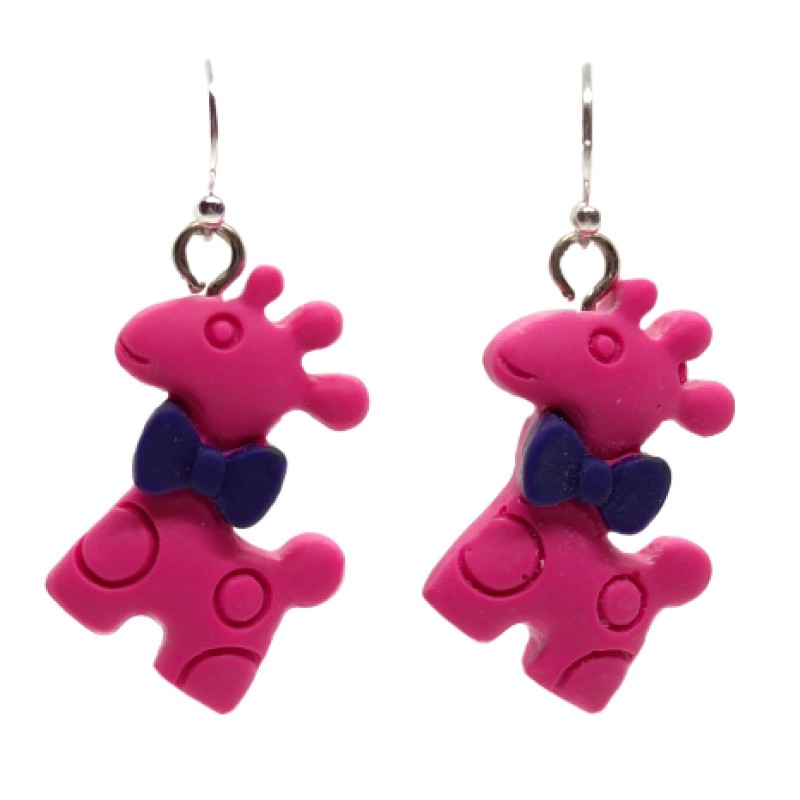 KOLCZYKI FUN RÓŻOWE ŻYRAFY Z KOKARDAMI (170)