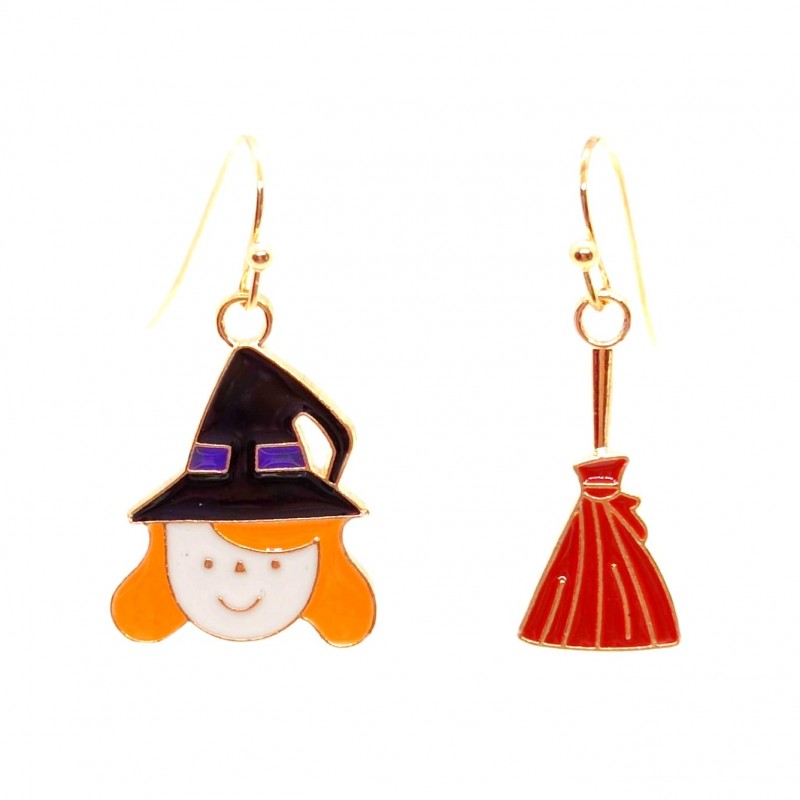 KOLCZYKI FUN CZAROWNICA I MIOTŁA HALLOWEEN (245)