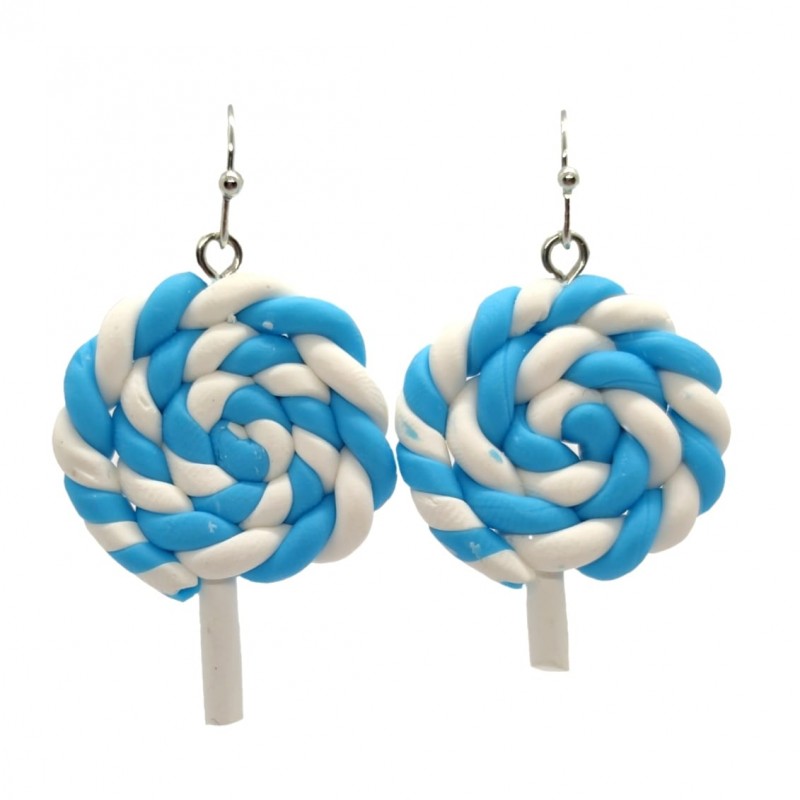 KOLCZYKI FUN TĘCZOWE LIZAKI WZÓR 05 NIEBIESKO-BIAŁE (011)