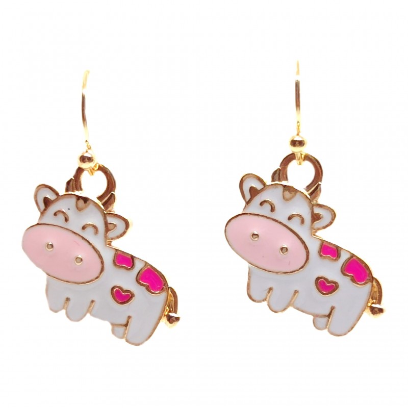 KOLCZYKI FUN WESOŁE KROWY BIAŁO-RÓZOWE (143)