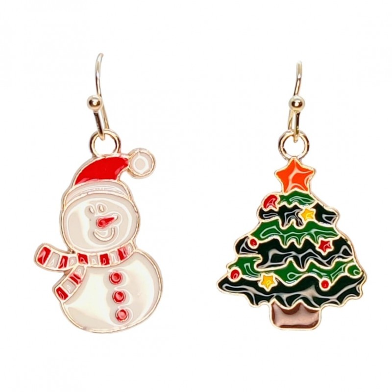 KOLCZYKI FUN IDĄ ŚWIĘTA WESOŁY BAŁWAN I BARWNA CHOINKA (BN024)