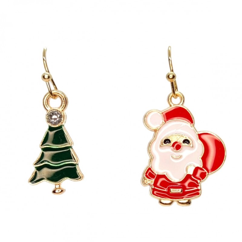 KOLCZYKI FUN IDĄ ŚWIĘTA MIKOŁAJ GWIAZDOR I ZIELONA CHOINKA (BN001)