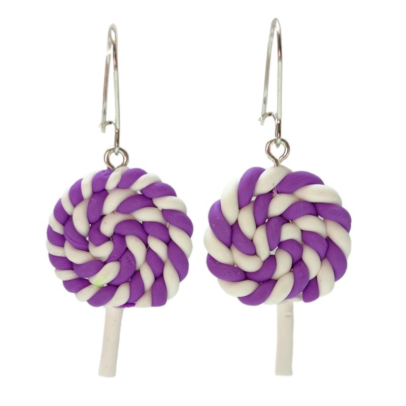 KOLCZYKI FUN TĘCZOWE LIZAKI FIOLETOWO-BIAŁE (301)