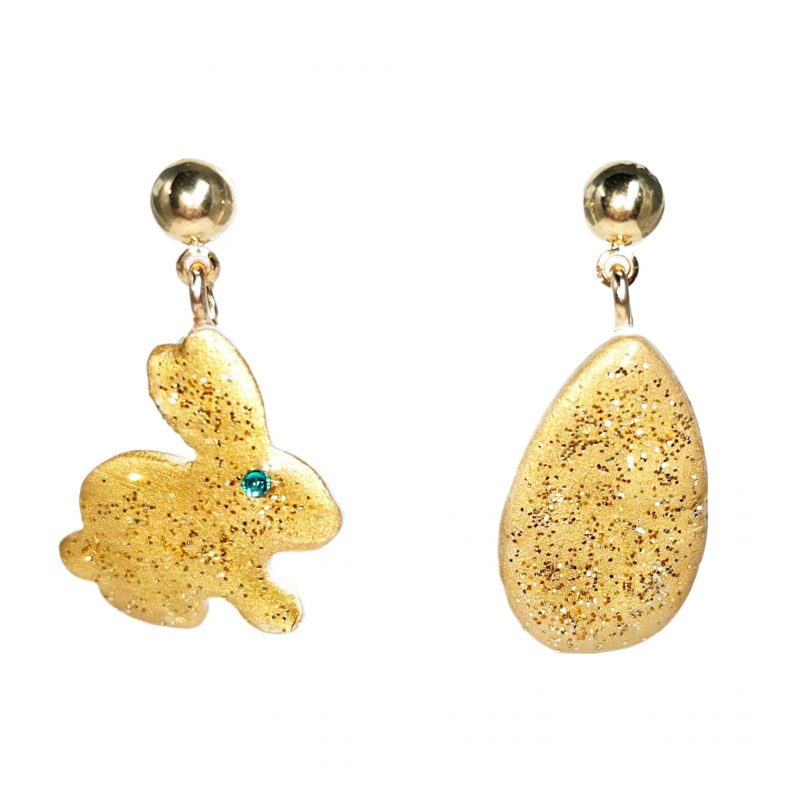 KOLCZYKI FUN WIELKANOC ZAJĄC I PISANKA ZŁOTY (GP016)