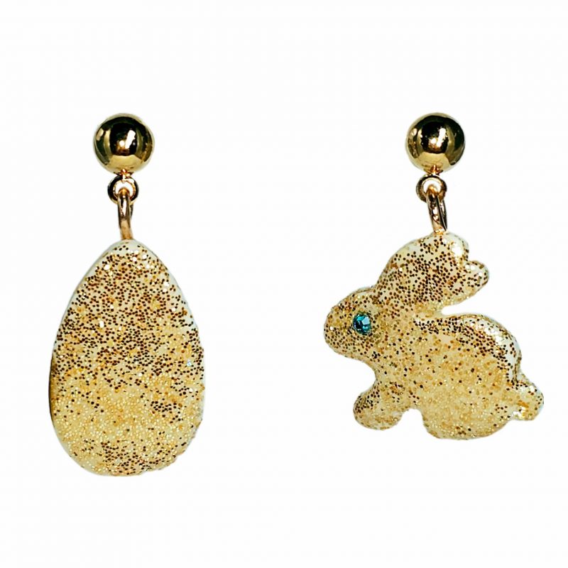 KOLCZYKI FUN WIELKANOC ZAJĄC I PISANKA ZŁOTY BROKAT (GP017)