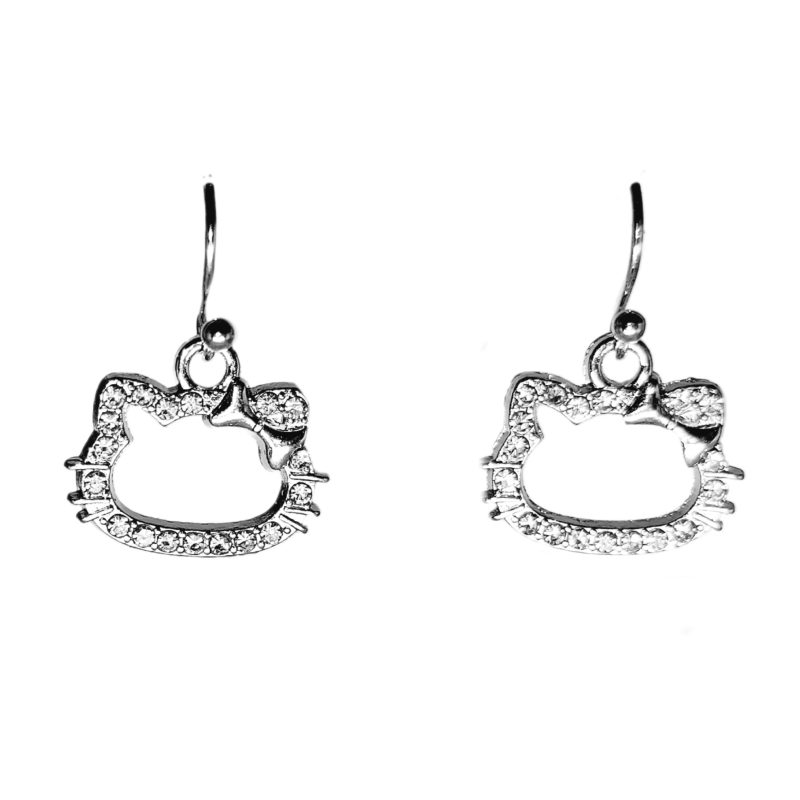 KOLCZYKI FUN BIEL CYRKONIE SREBRO HELLO KITTY (013)