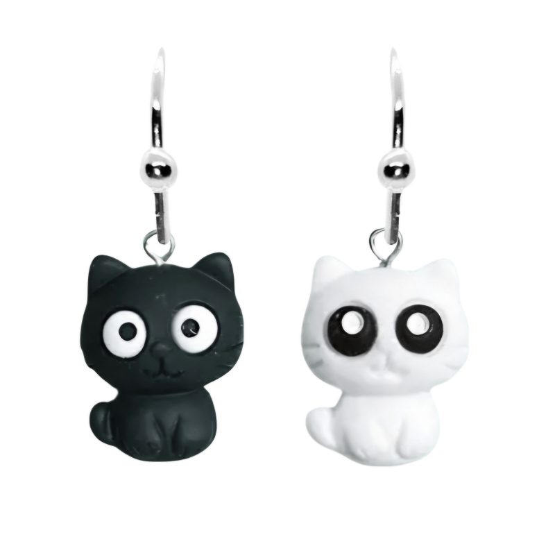 KOLCZYKI FUN KOTY BIAŁY I CZARNY KOT 02 (374)