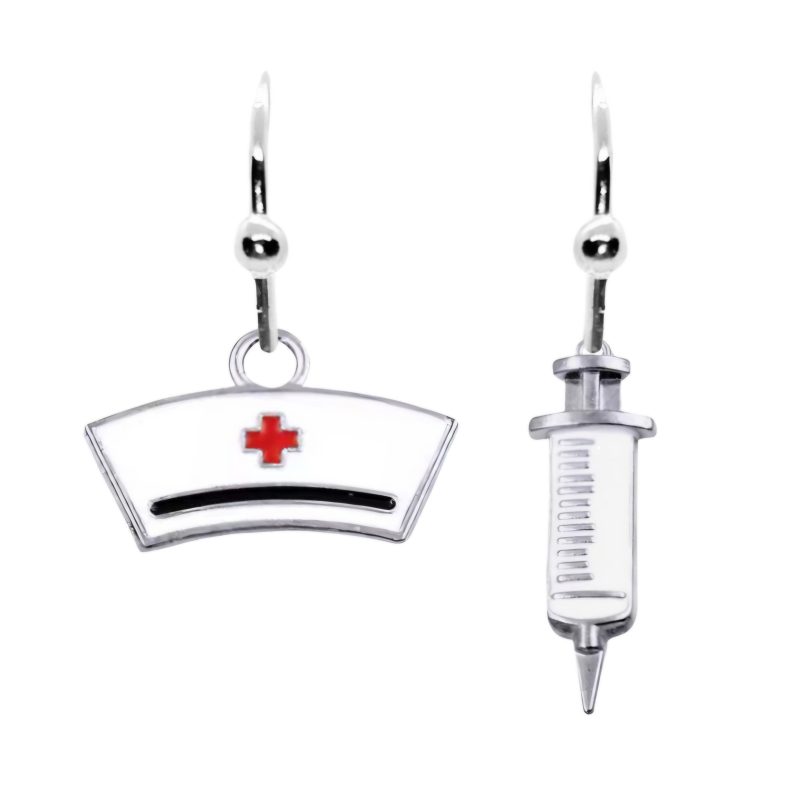 KOLCZYKI FUN ATRYBUTY PIELĘGNIARKI CZEPEK STRZYKAWKA (282)