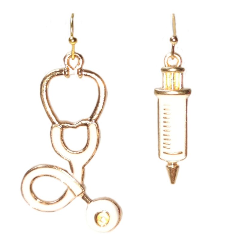 KOLCZYKI FUN ATRYBUTY LEKARSKIE STETOSKOP I STRZYKAWKA (302)