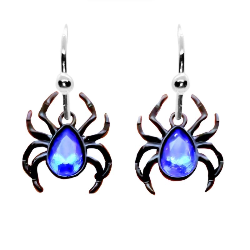 KOLCZYKI GOTYCKIE CZARNY PAJĄK Z NIEBIESKIM KAMIENIEM (405)