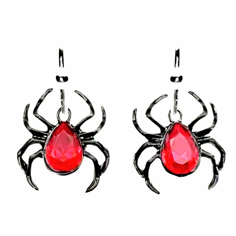 KOLCZYKI GOTYCKIE CZARNY PAJĄK Z CZERWONYM KAMIENIEM (406)