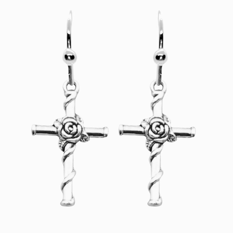 KOLCZYKI GOTYCKIE KRZYŻE Z RÓŻĄ (441)