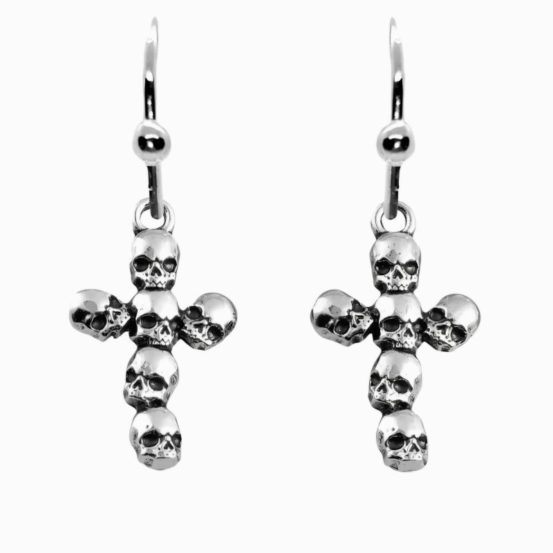 KOLCZYKI GOTYCKIE KRZYŻE Z CZASZEK SR (419)