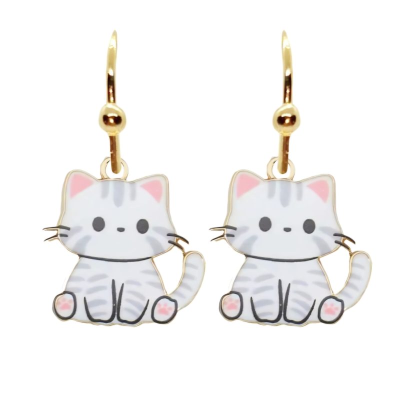 KOLCZYKI FUN SZARO-BIAŁE KOTKI (437)