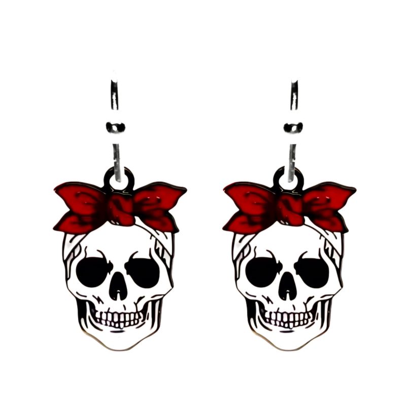 KOLCZYKI GOTYCKIE CZASZKI Z KOKARDAMI (322)