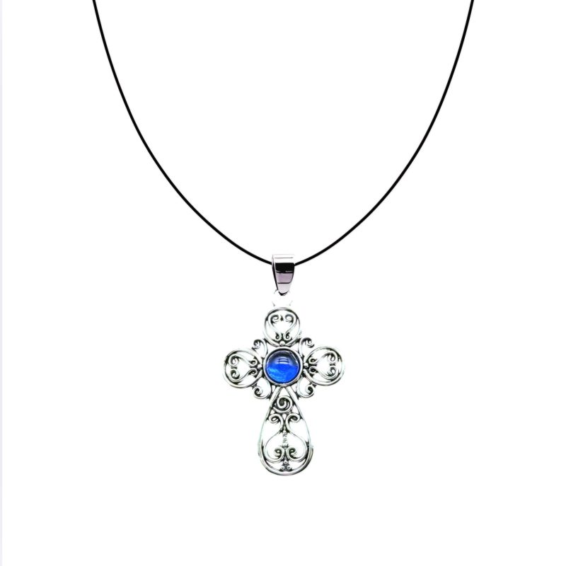 NASZYJNIK GOTYCKI KRZYŻ Z NIEBIESKIM OCZKIEM (NG007)